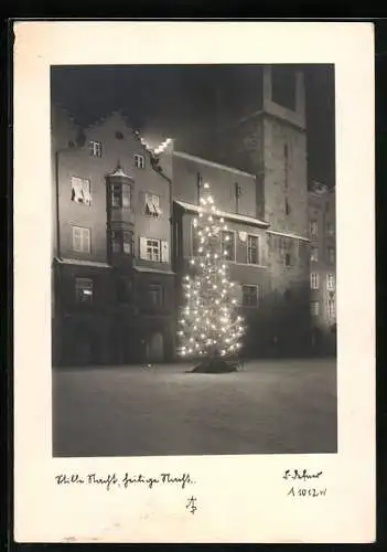 Foto-AK Adalbert Defner: Leuchtender Weihnachtsbaum, Stille Nacht, heilige Nacht