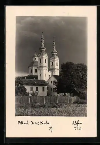 Foto-AK Adalbert Defner: Villach, Blick auf die Kreuzkirche