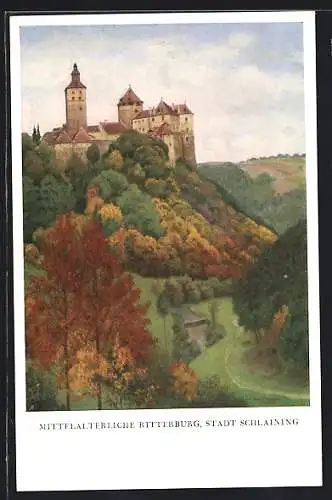 Künstler-AK Schlaining, Mittelalterliche Ritterburg, herbstliche Ansicht