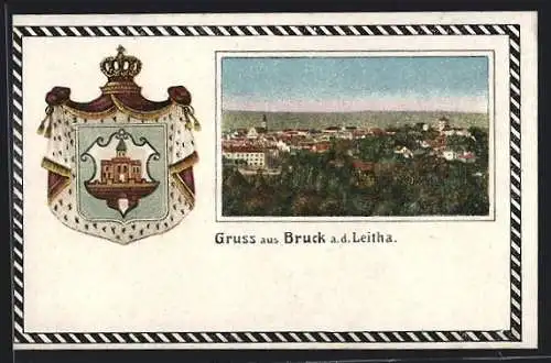 AK Bruck a. d. Leitha, Ortsansicht, Wappen