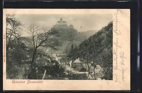 AK Forchtenstein, Ortsansicht mit Blick zur Burg Frakno