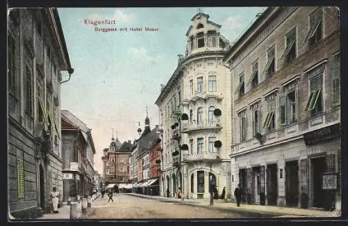AK Klagenfurt, Burggasse mit Hotel Moser
