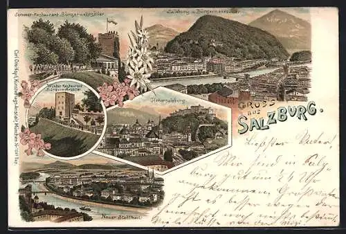 Lithographie Salzburg, Sommer- und Winter-Restaurant Bürgerwehrsöller, Hohensalzburg