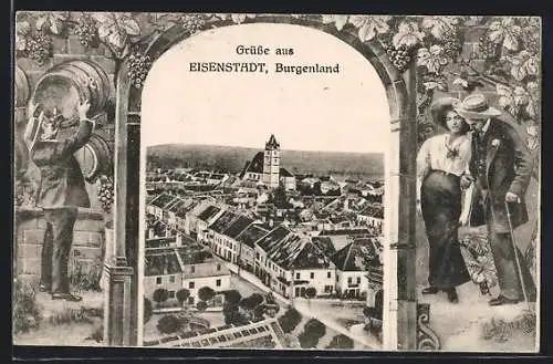 AK Eisenstadt, Blick durch das Tor auf den Ort