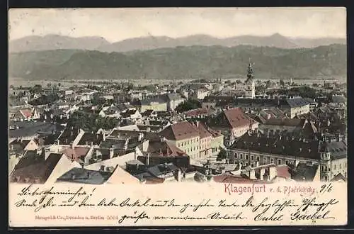 AK Klagenfurt, Blick von der Pfarrkirche über die Ortschaft