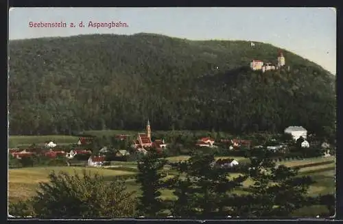 AK Seebenstein a. d. Aspangbahn, Ortsansicht mit der Burg auf dem Berg