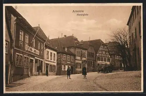 AK Arnstein, Marktplatz mit Gasthaus und Bäckerei