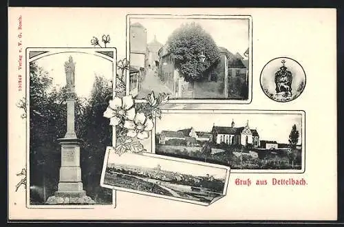 AK Dettelbach, Kirche, Denkmal, Strassenpartie