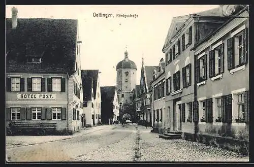 AK Oettingen, Königstrasse mit Hotel Post und Tor