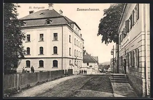 AK Zusmarshausen, Strassenpartie mit Gasthaus und Königlichem Amtsgericht