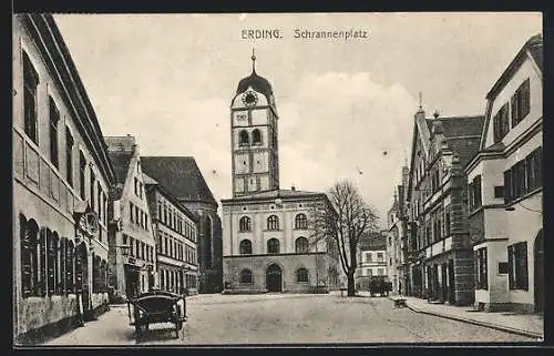 AK Erding, Schrannenplatz mit Rathaus