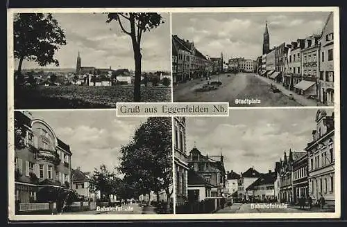 AK Eggenfelden /Nb., Ortsansicht aus der Ferne, Stadtplatz, Bahnhofstrasse