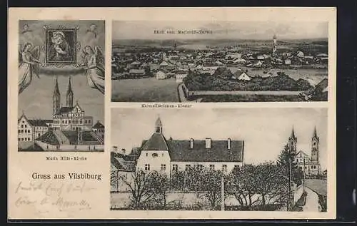 AK Vilsbiburg, Maria Hilfs-Kirche, Aussicht vom Mariahilf-Turm, Karmeliterinnen-Kloster