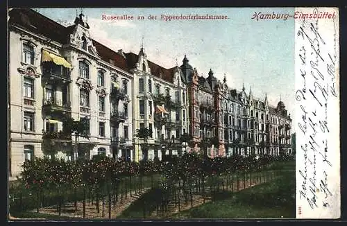 AK Hamburg-Eppendorf, Eppendorferlandstrasse, Rosenallee mit Häusern