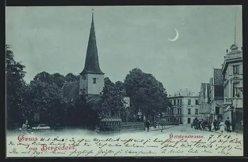 Mondschein-AK Bergedorf, Kirche an der Holstenstrasse