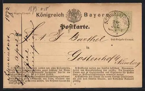 AK Schweinfurt, Postkarte des Königreich Bayerns, Ganzsache