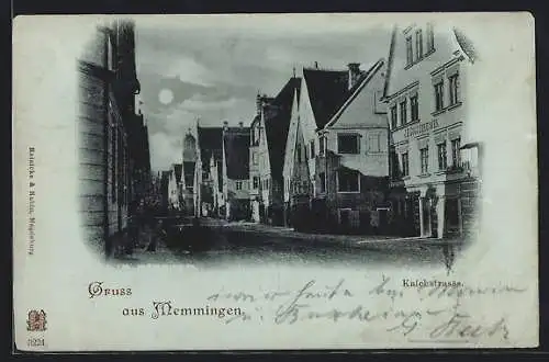 Mondschein-AK Memmingen, Kalchstrasse mit Geschäft J. B. Guggenheimer