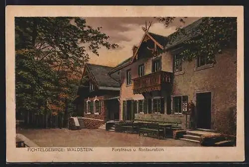AK Zell / Fichtelgebirge, Forsthaus und Restaurant Waldstein im Abendlicht