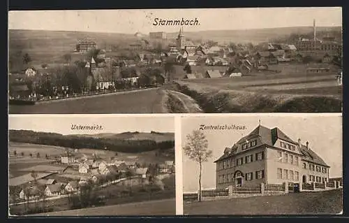 AK Stammbach, Untermarkt, Zentralschulhaus, Ortsansicht