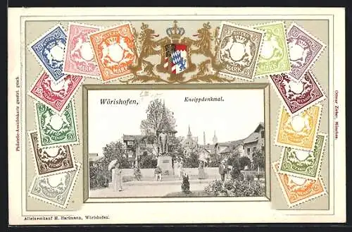 AK Wörishofen, Am Kneippdenkmal, Briefmarken ovn Bayern