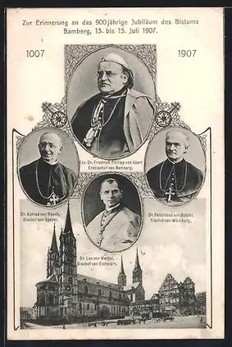 AK Bamberg, 900jähriges Jubiläum des Bistums, Dr. Leo von Mergal, Exz. Dr. Friedrich Philipp von Abert, Kirche