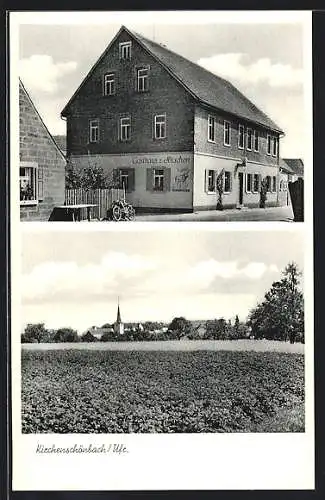 AK Kirchenschönbach /Ufr., Gasthaus zum Hirschen, Panorama des Ortes