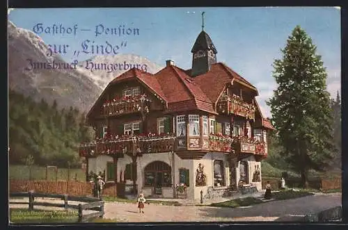 Künstler-AK Innsbruck, Gasthaus Hungerburg-Plateau