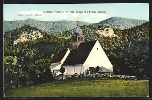 AK Scheuchenstein, Kirche gegen die Hohe Wand und Kleine Kanzel