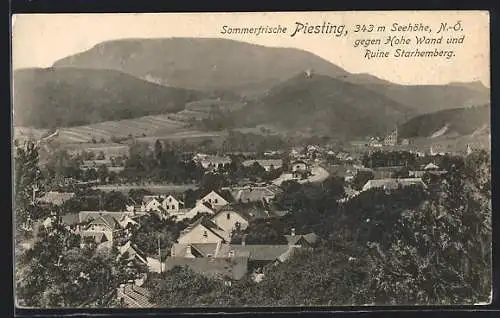 AK Piesting, Teilansicht gegen Hohe Wand und Ruine Starhemberg