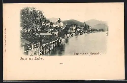 AK Leoben, Blick von der Murbrücke auf den Ort