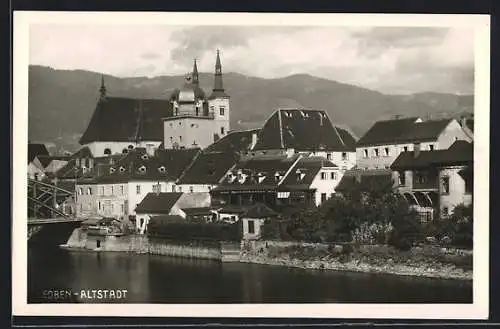 AK Leoben, Altstadt, Ortspartie am Fluss