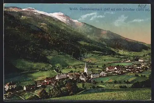 AK Wald /Obersteiermark, Teilansicht mit Kirche und Schober