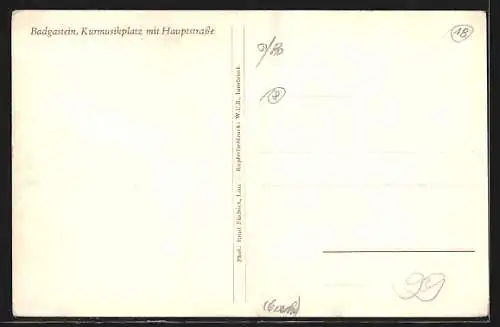 AK Badgastein, Kurmusikplatz mit Hauptstrasse