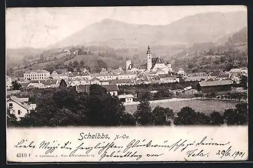 AK Scheibbs /N.-Oe., Teilansicht mit Kirche