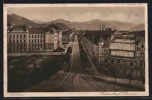 AK Leoben, Franz Josef-Strasse aus der Vogelschau