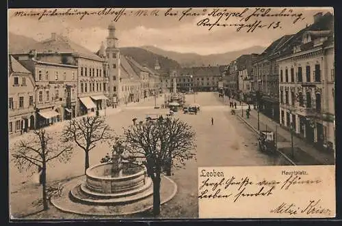 AK Leoben, Hauptplatz mit Denkmal