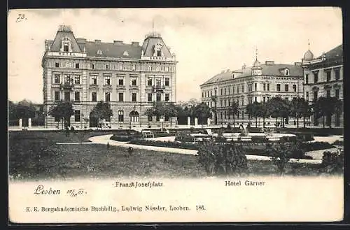 AK Leoben, Franz Josefplatz mit dem Hotel Gärner