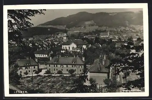 AK Leoben, Gesamtansicht mit der Kirche aus der Vogelschau