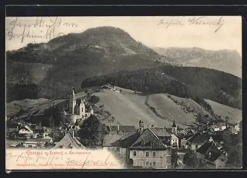AK Eisenerz, Ortsansicht mit Reichenstein und Erzberg
