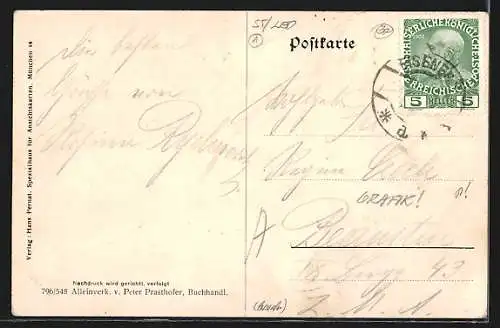 Künstler-AK Eisenerz, St. Oswald-Kirche mit Pfaffenstein