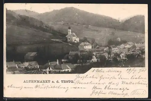 AK Altenmarkt an der Triesting, Ortsansicht mit exponierter Kirche