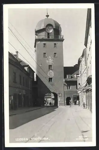 AK Leoben, Strassenpartie am Stadtturm