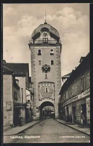 AK Leoben, Strassenpartie am Stadtturm