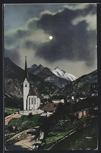 AK Heiligenblut /Kärnten, Die Kirche im Mondschein
