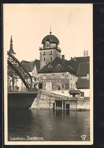AK Leoben, Flusspartie mit Blick zum Stadtturm