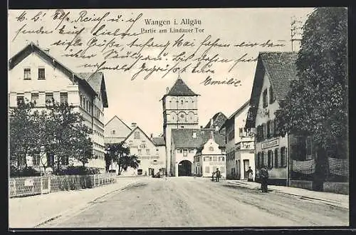 AK Wangen /Allgäu, Partie am Lindauer Tor, mit Gasthaus zum Bären