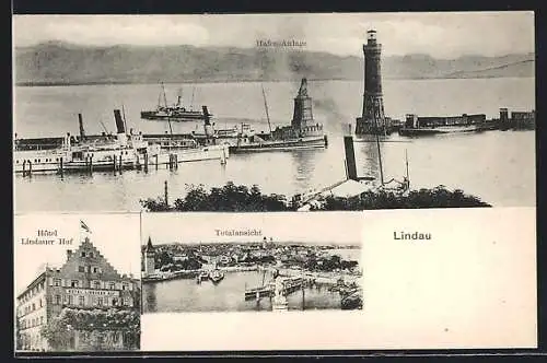 AK Lindau, Hotel Lindauer Hof, Hafenanlage, Totalansicht
