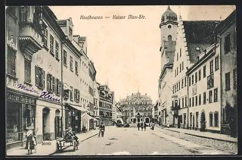 AK Kaufbeuren, Kaiser Max-Strasse mit Geschäften