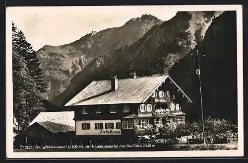 AK Hinterstein /Hintersteinertal, Berggasthof Giebelhaus mit Rauhorn, -Fahne