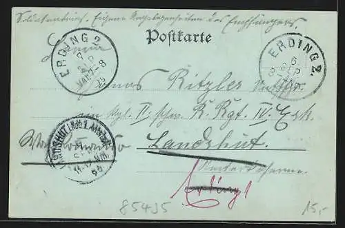 Mondschein-AK Erding, Ortspanorama mit Landstrasse